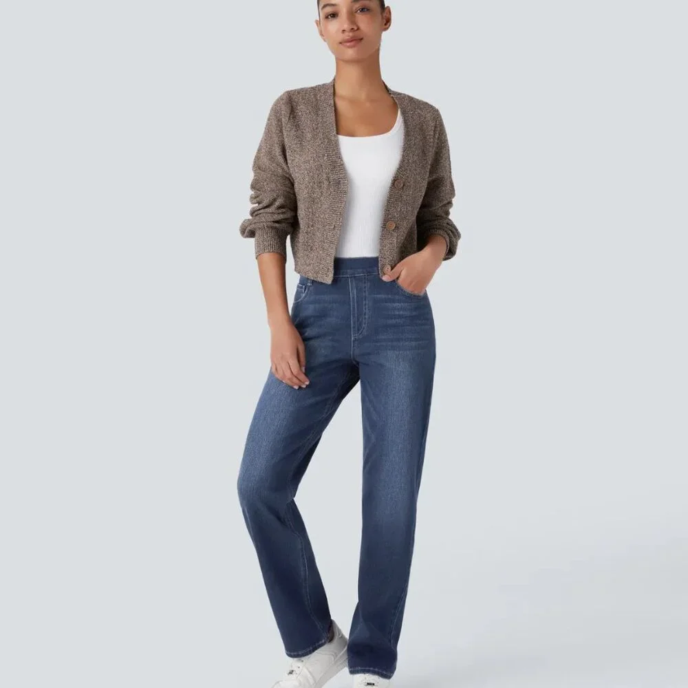 HALARA || Flex™ High Waisted Pockets Straight Leg Washed Casual Jeans Petite XS - Picture 2 of 3